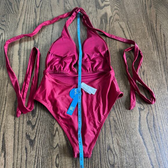 Cupshe One Piece Swim Suit Deep V Neck Backless Adjustable Long Tie Belt Medium - Picture 8 of 8